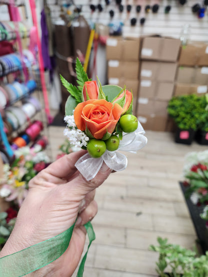 Custom Rose Boutonniere, color and ribbon