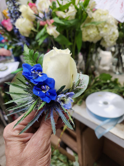 Custom Rose Boutonniere, color and ribbon