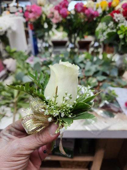 Custom Rose Boutonniere, color and ribbon