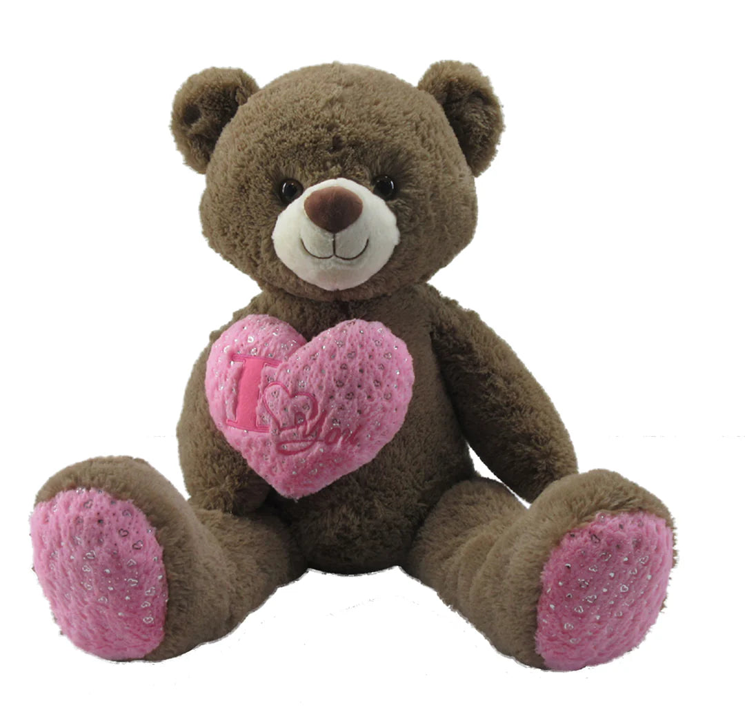37.5" Taupe Valentine Bear with Pink "I Love You" Heart