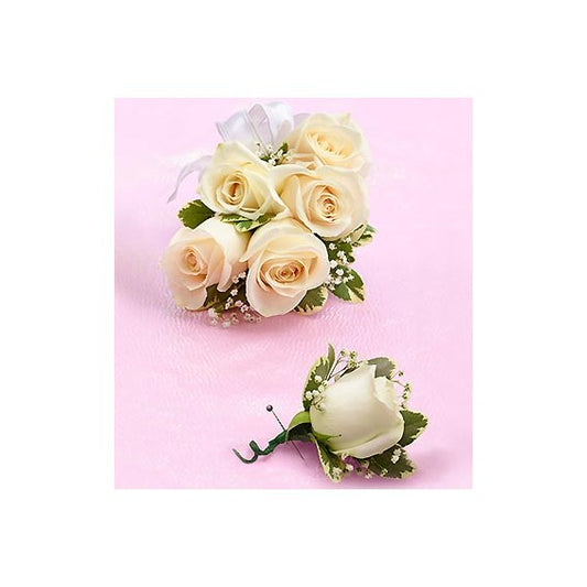 White Rose Corsage And Boutonniere
