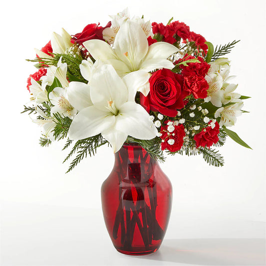 Holiday Season Bouquet in Red Vase